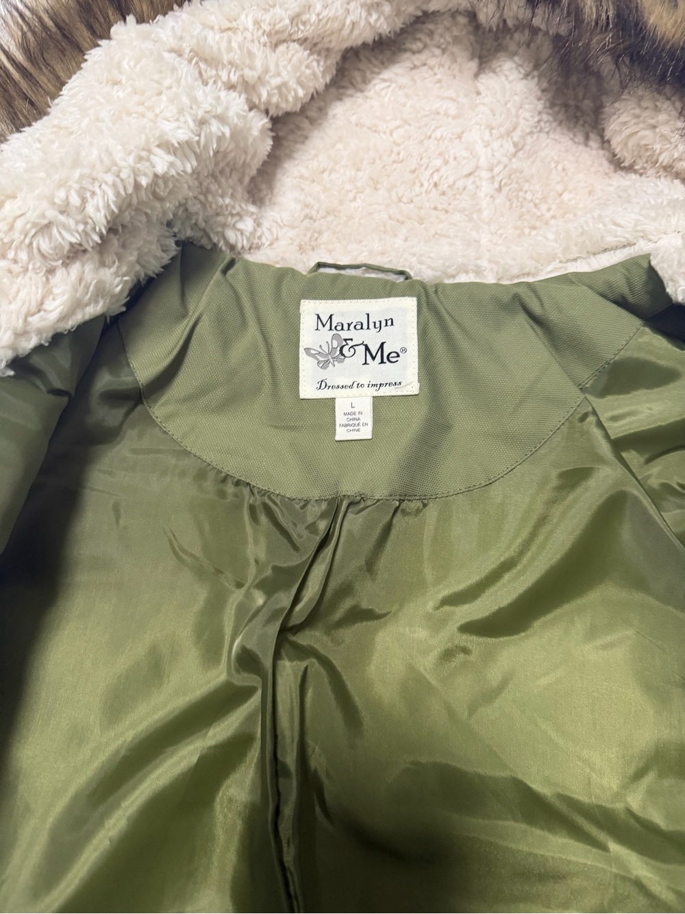 Maralyn & Me Olive Green Faux Shearling-Lined Jacket